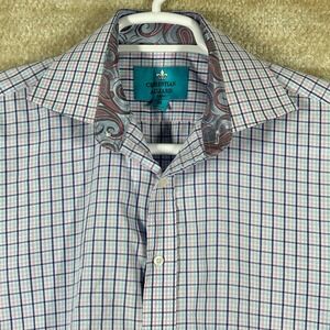 Christian‎ Aujard Mens Dark Academia Plaid Paisley Trim Button Down Shirt M Blue